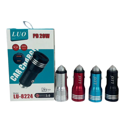 CABEZA PARA AUTO 20W LUO LU-8224 USB A Y TIPO C