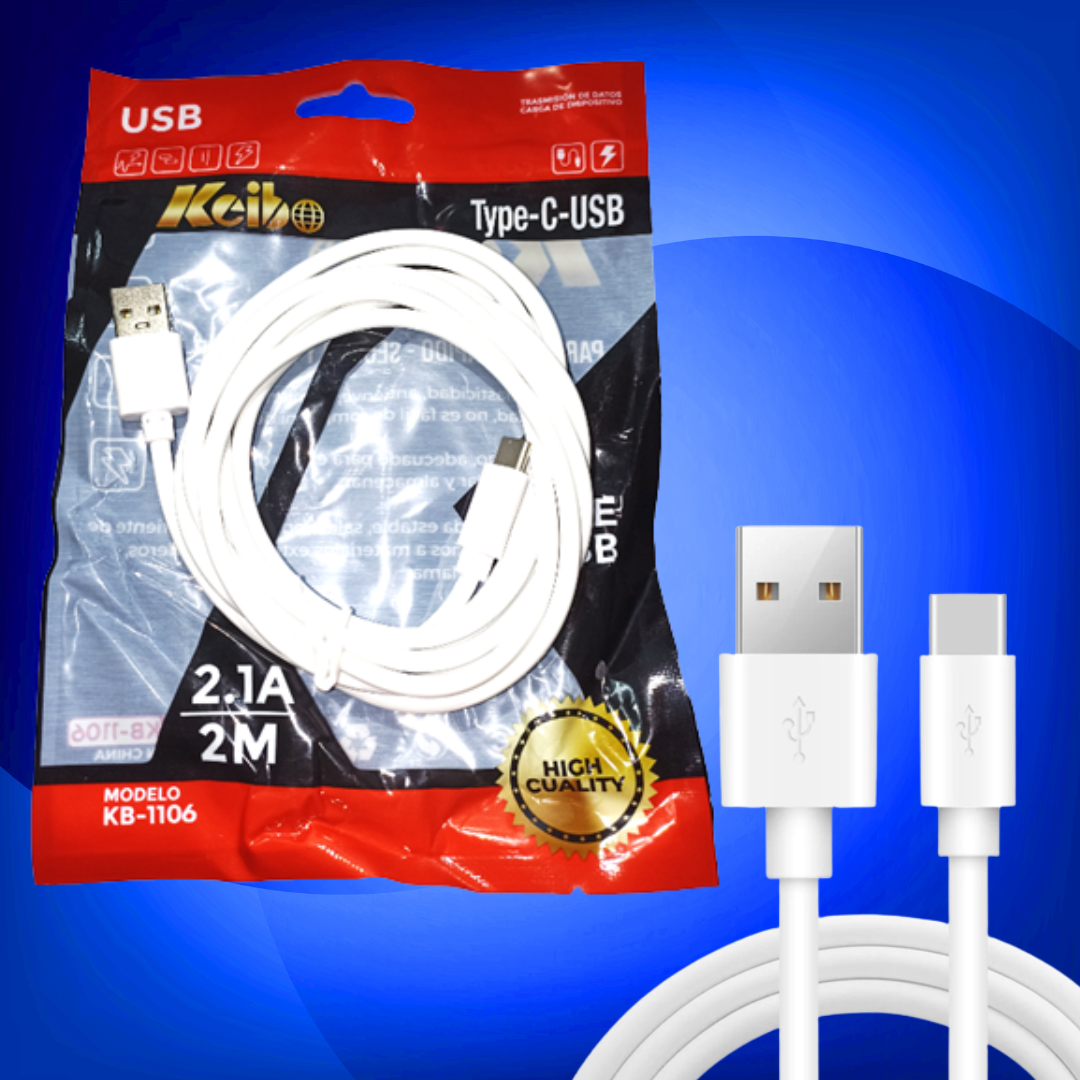 CABLE USB TIPO C 2 MTS 2.1A KEIBO KB-1106