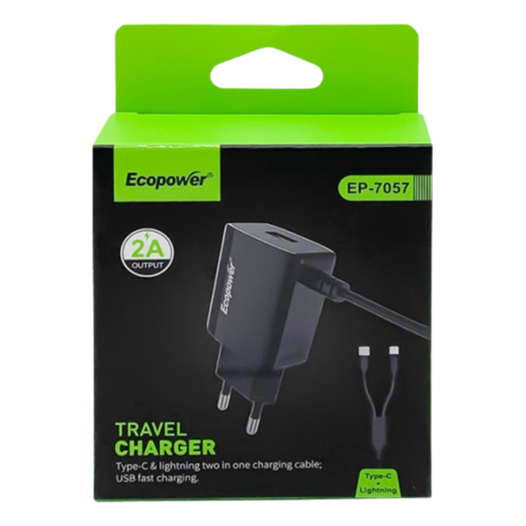 CARGADOR ECOPOWER EP-7057 TIPO C Y LIGHTNING (iPhone)