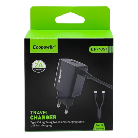 CARGADOR ECOPOWER EP-7057 TIPO C Y LIGHTNING (iPhone)