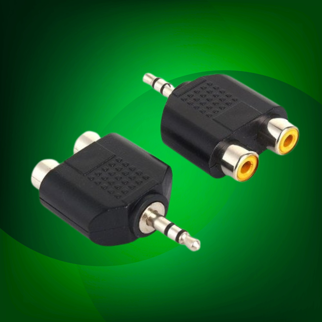 ADAPTADOR 3.5 MM MACHO A 2 RCA HEMBRA