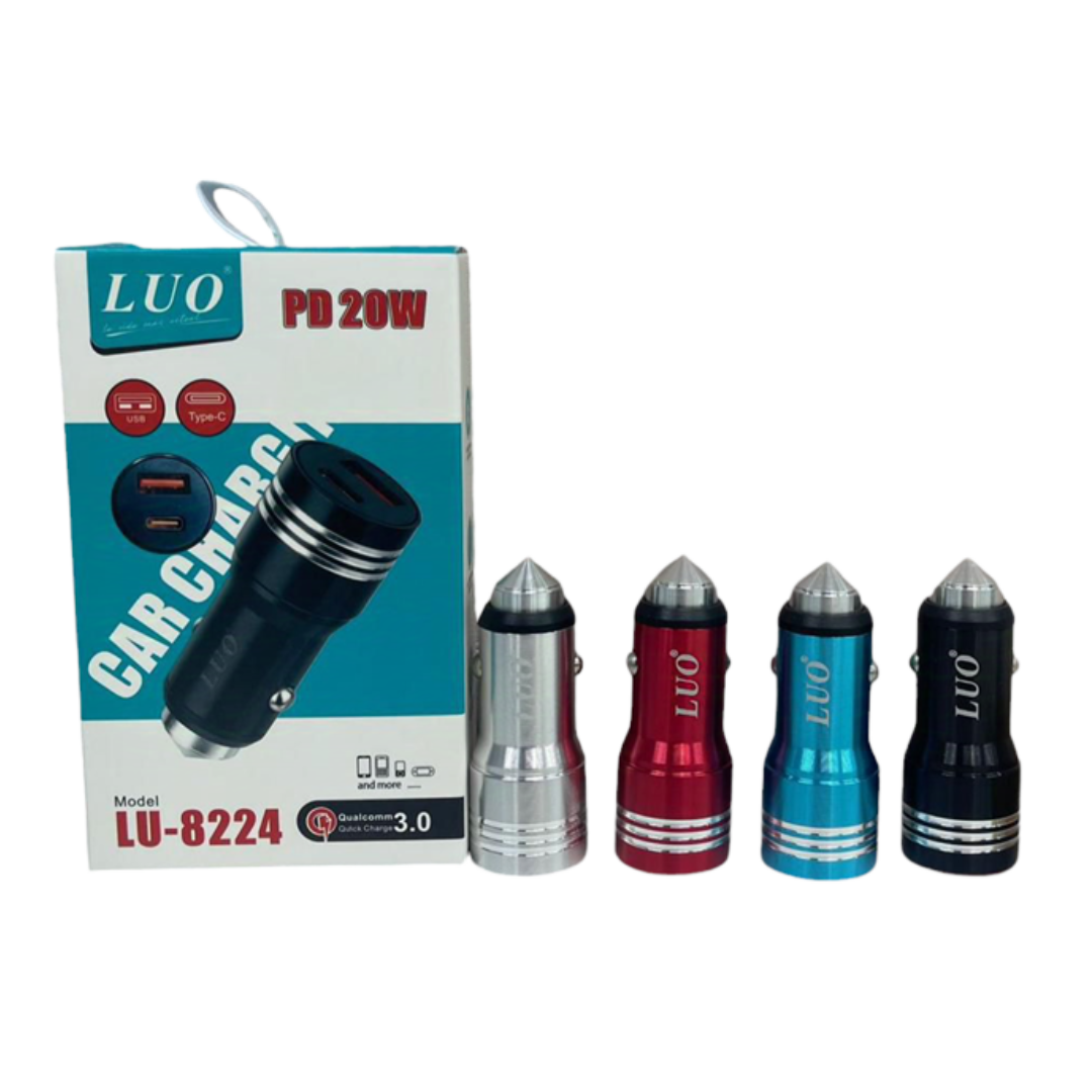 CABEZA PARA AUTO 20W LUO LU-8224 USB A Y TIPO C