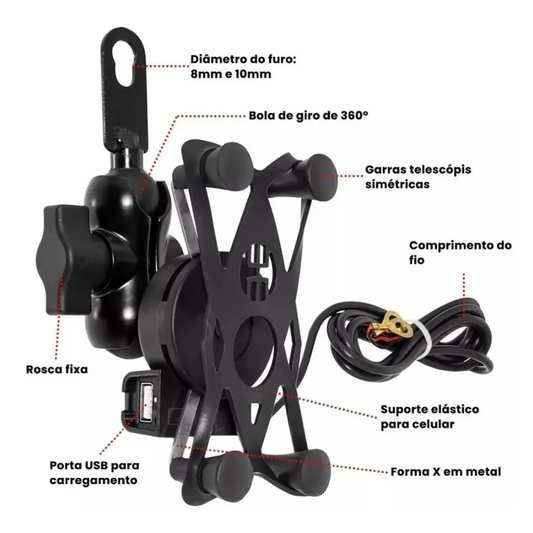 SOPORTE CELULAR MOTO CON CARGADOR C-020