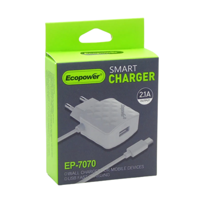 CARGADOR ECOPOWER EP-7058, EP-7070 Y EP-7056 V8 MICRO USB 2.1A