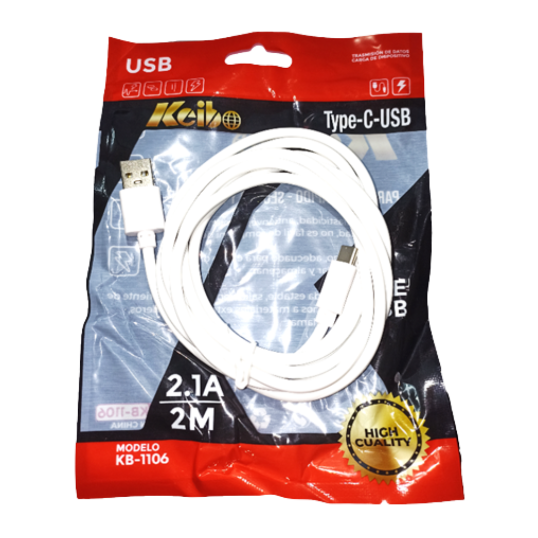 CABLE USB TIPO C 2 MTS 2.1A KEIBO KB-1106
