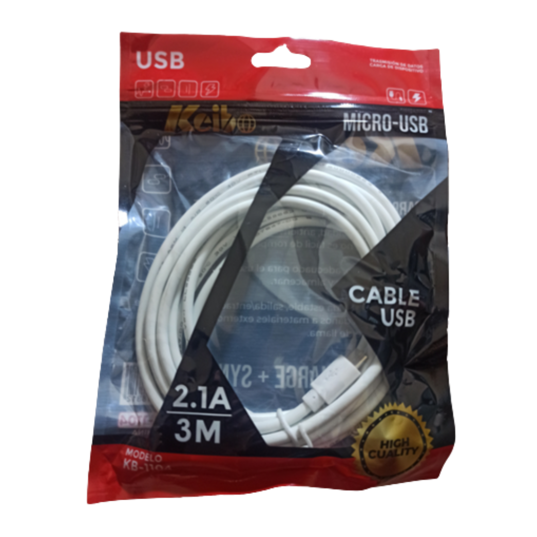 CABLE V8 MICRO USB 3 MTS 2.1A KB-1104